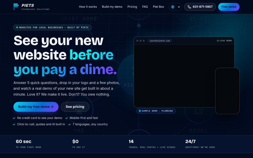 Piets Site Studio website demo builder